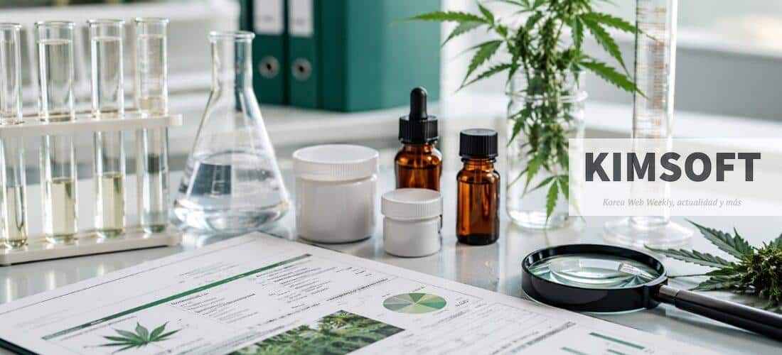 Certificado de análisis de CBD junto a productos de cáñamo